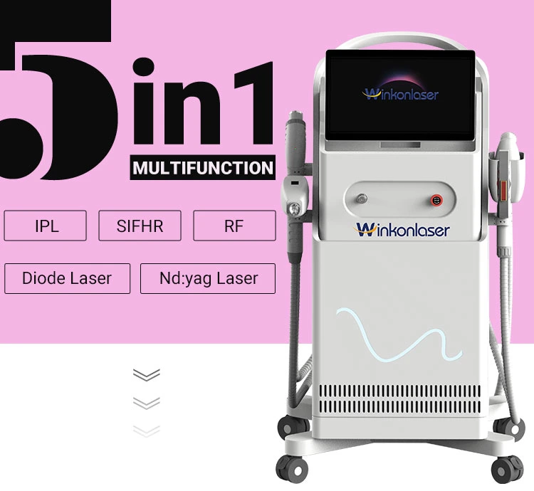 Multifunction 5 In1 IPL+ND: YAG Laser+ Diode Laser+ RF IPL Hair Removal Skin Rejuvenation Acne Pigmentation Treatment Machine Opt IPL Laser