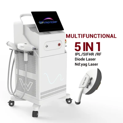 Multifonction 5 In1 IPL + ND: Laser YAG + Diode Laser + RF IPL Épilation Rajeunissement de la peau Traitement de la pigmentation de l'acné Machine Opt IPL Laser